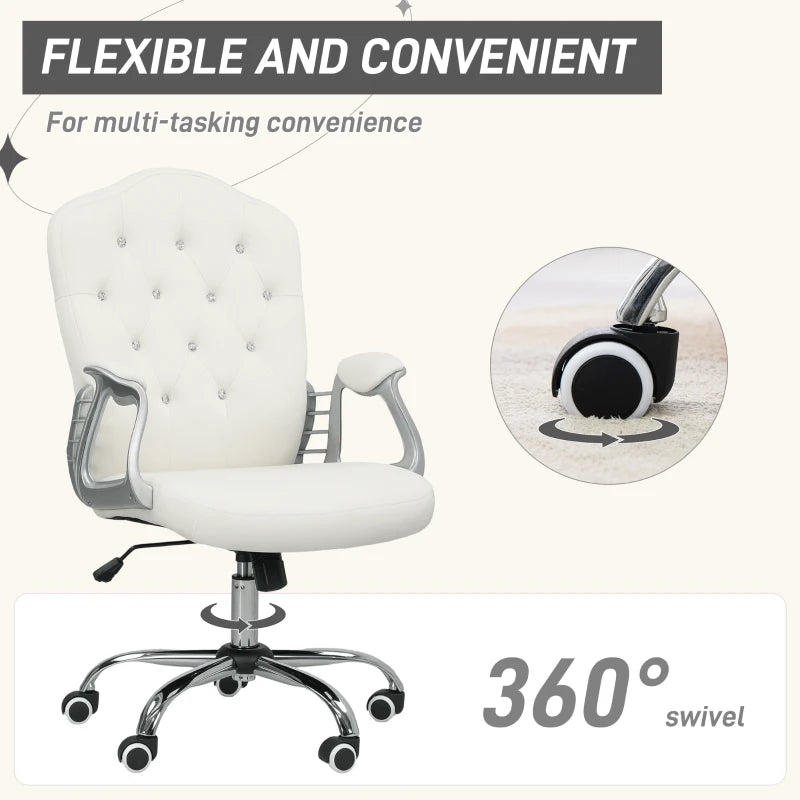 Vinsetto Cream Velvet-Feel Office Chair with Diamante Back - Stylish Ergonomic Design for Home & Office