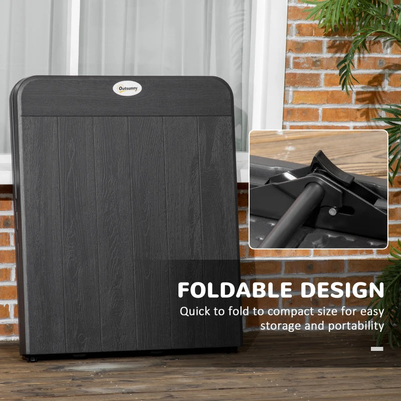 Rectangular Folding Garden Dining Table for 6 - Charcoal Grey HDPE Outdoor Table with Steel Frame for Balcony and Porch