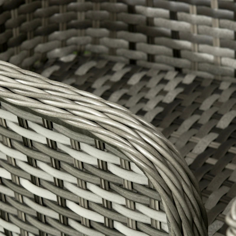 Grey 7-Piece Grey Rattan Outdoor Dining Set with Glass Table & Umbrella Hole