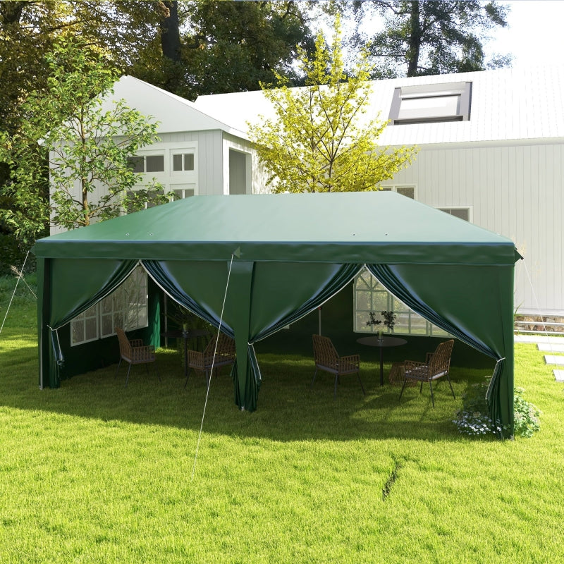 Dark Green 3x6m Pop-Up Gazebo with Curtain Walls and Windows
