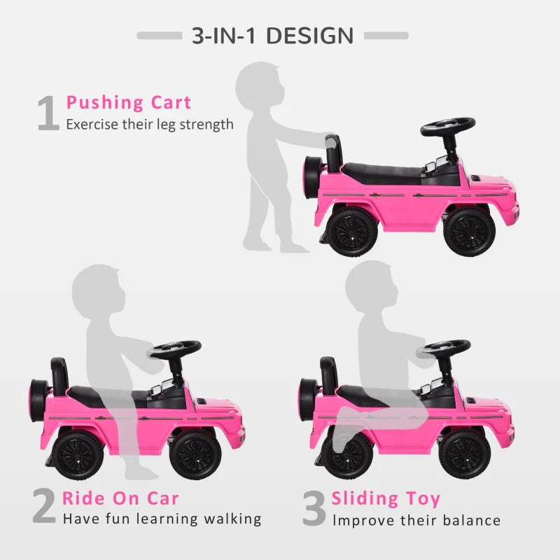 Licensed 3 in 1 Kids Ride On Car Foot To Floor Slider Push Along Toy Pink 12-36 Months