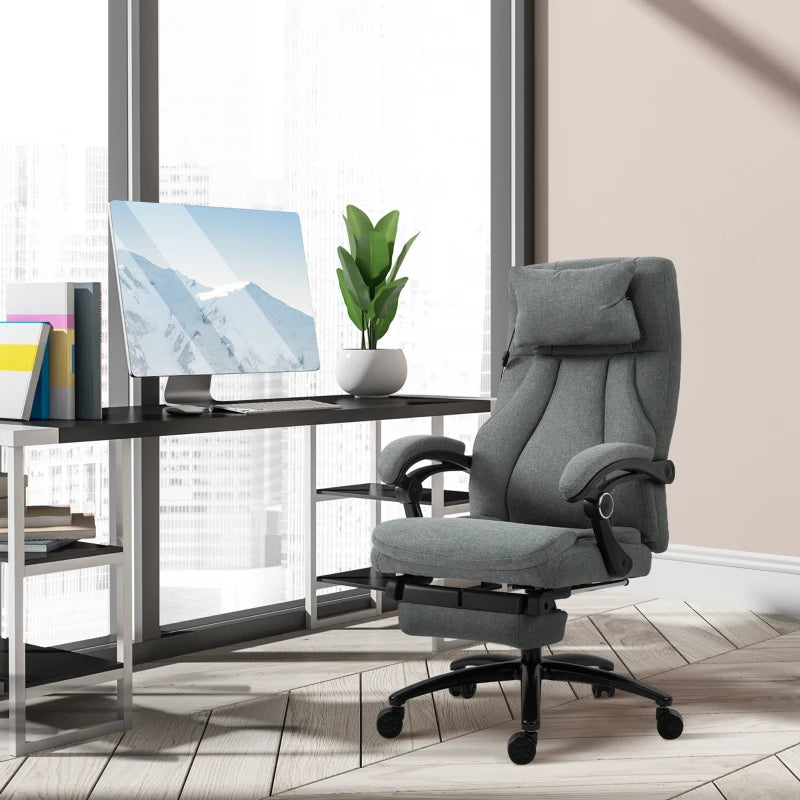 Vinsetto Grey Office Chair with Adjustable Massage Pillow, USB Power, Retractable Footrest, High Back, 360° Swivel for Home
