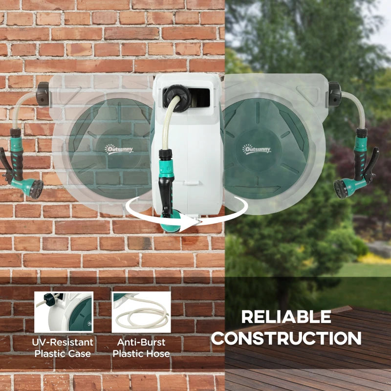 Retractable Wall-Mounted Hose Reel with 7-in-one Spray Nozzle