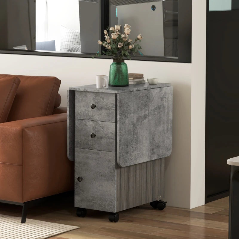 Multi-Storage Drop Leaf Dining Table for Six - Stylish Mixed Grey Finish, Space-Saving Design, Perfect for Modern Homes