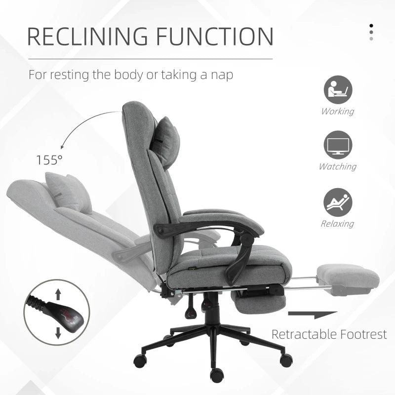 Vinsetto Ergonomic Office Chair with Footrest, Armrests, Lumbar Support & Headrest - Light Grey Comfort for Home & Office
