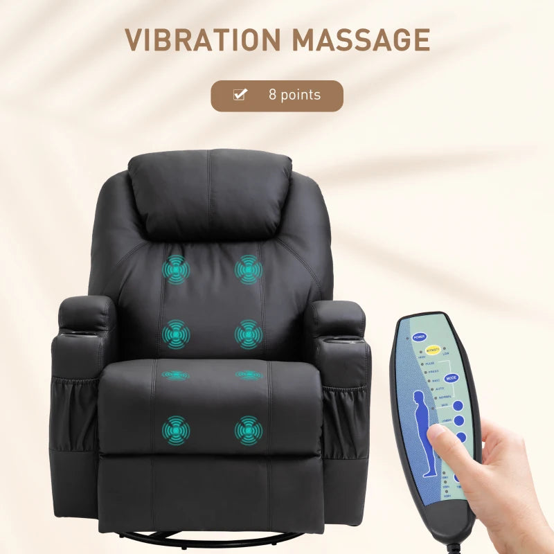 Recliner Massage Rocker Chair with 360° Rotation, 165° Recline, Adjustable Footrest, and Drink Holders for Living Room