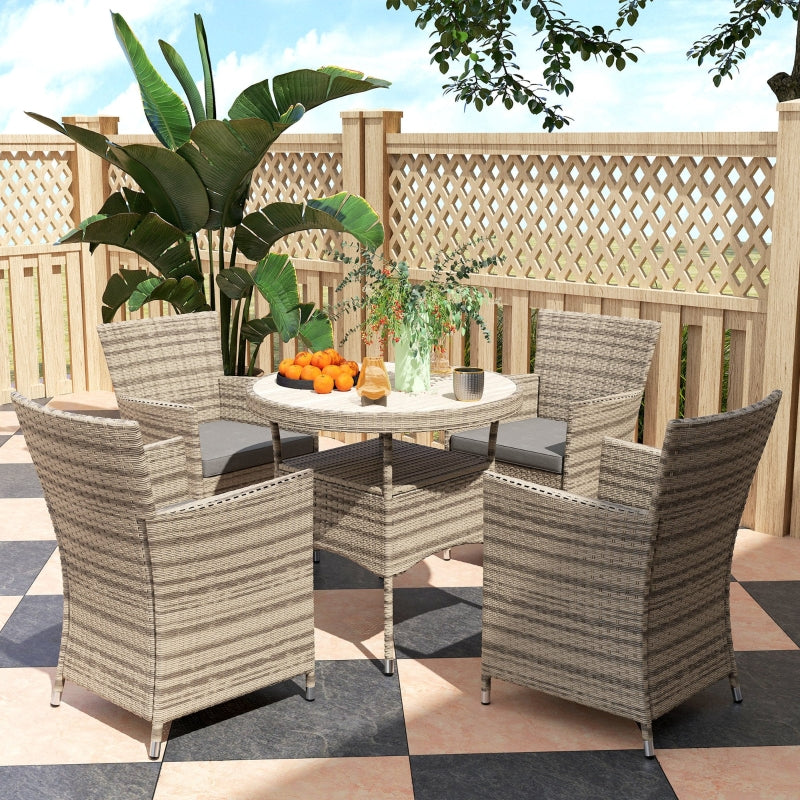Grey Five-Piece Rattan Garden Furniture Set with Two-Tier Table for Outdoor Patio