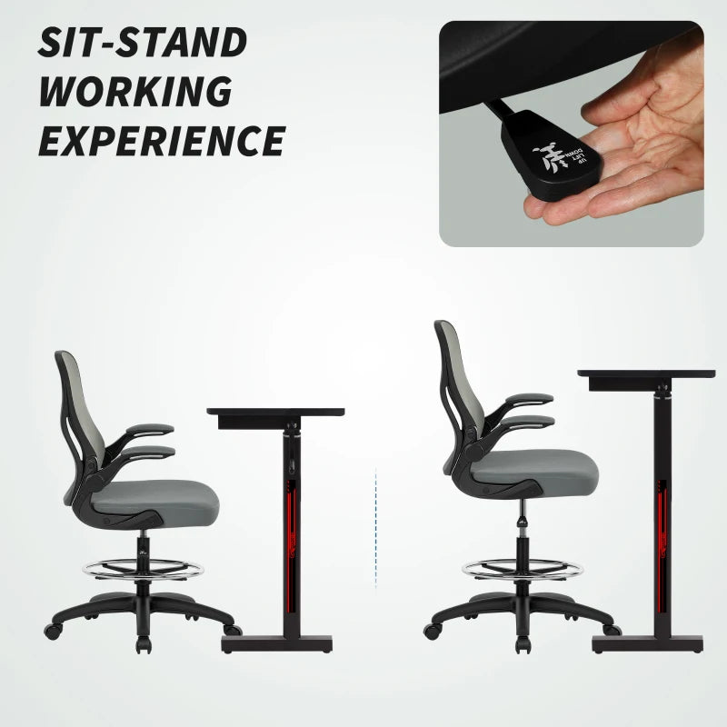 Vinsetto Ergonomic Drafting Chair - Tall Office Chair with Mesh Back, Lumbar Support, Flip-up Armrests, Adjustable Height, Charcoal Grey