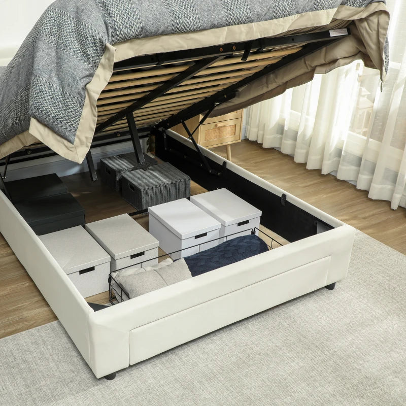 Cream Double Ottoman Bed Frame with Front Drawer for Stylish Storage Solutions