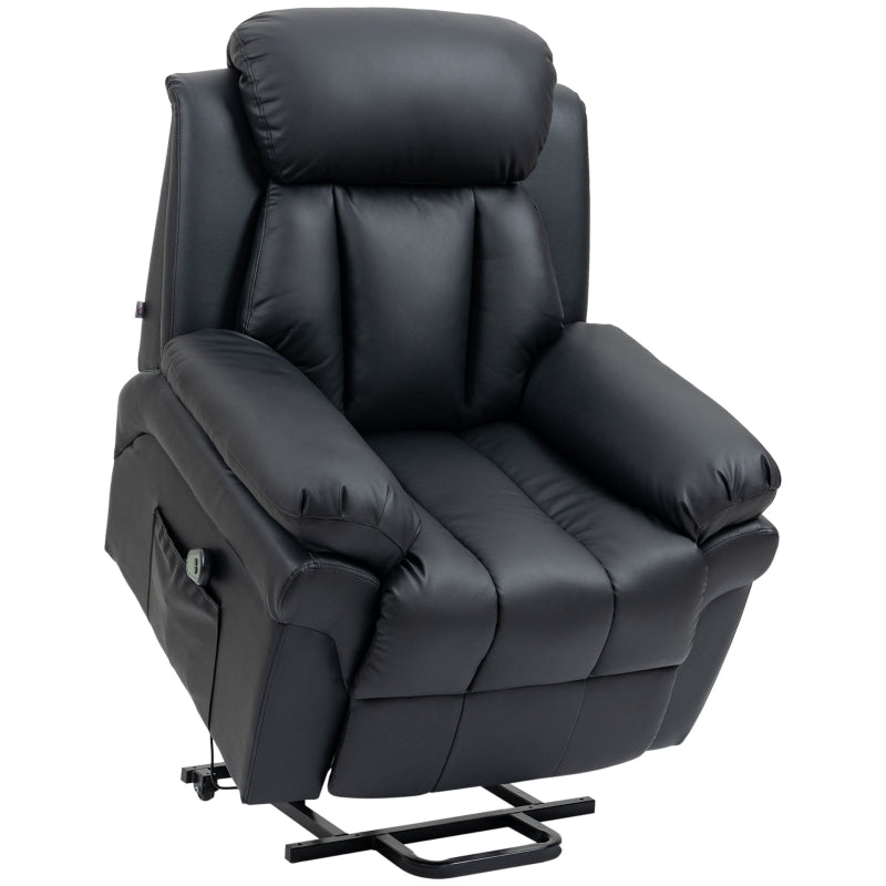 Electric Power Lift Recliner Chair for Elderly, Overstuffed Faux Leather Armchair with Remote Control and Side Pockets, Black