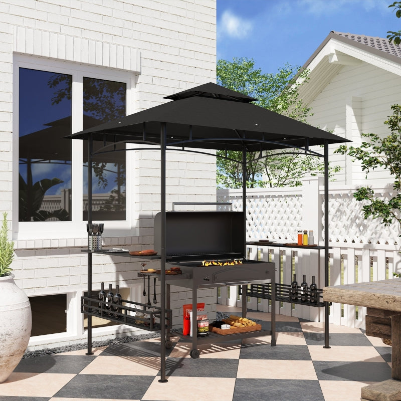 150cm x 240cm Grey BBQ Grill Gazebo with Shelves - Outdoor Cooking Canopy