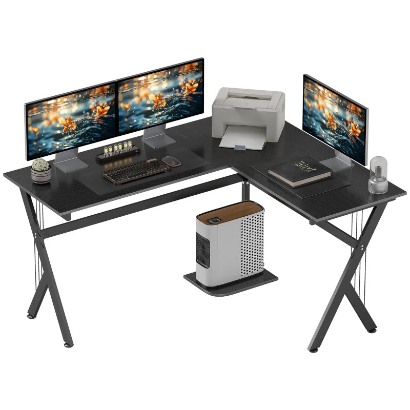 L Shaped Gaming Desk 155x130cm - Corner Computer Desk with CPU Stand for Home Office & Study - Black