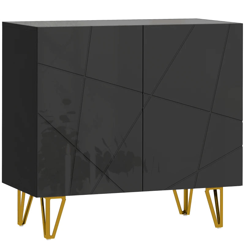 Modern Luxe High Gloss Black Sideboard with Hairpin Legs - Stylish Storage Solution for Contemporary Living Rooms