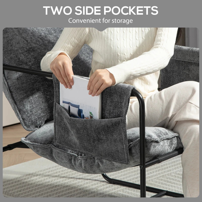 Minimalist Grey Padded Accent Chair with Convenient Pockets for Stylish Living Spaces