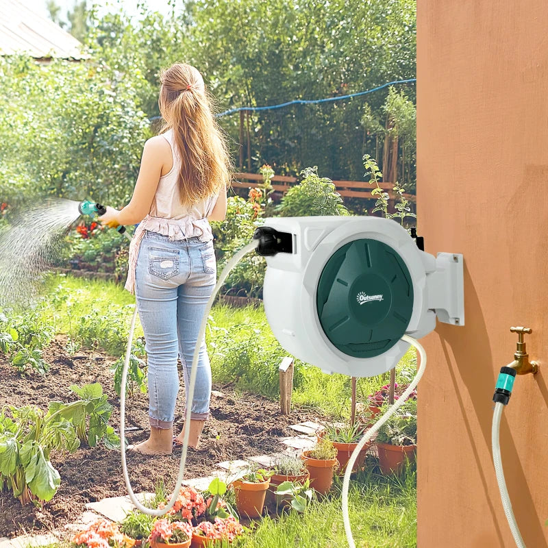 Retractable Wall-Mounted Hose Reel with 7-in-one Spray Nozzle
