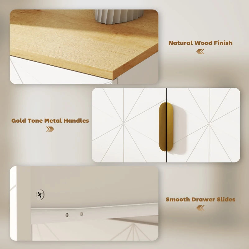 Modern White Sideboard Storage Cabinet with Drawer & Adjustable Shelf - Versatile Cupboard for Living Room, Kitchen, Dining Room, Entryway