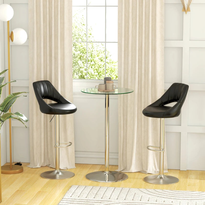 High Top Round Bistro Table for 2 - Tempered Glass Top & Steel Base - Stylish Kitchen Dining Table