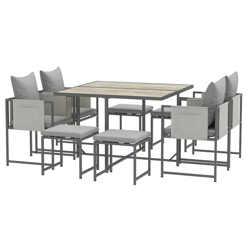 Nine-Piece Grey Steel Frame Garden Dining Set - Outdoor Furniture for Patio and Backyard