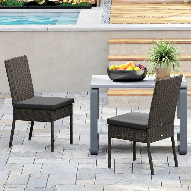 Set of 4 Dark Grey Armless Rattan Garden Chairs - Stylish Outdoor Seating for Patio & Deck