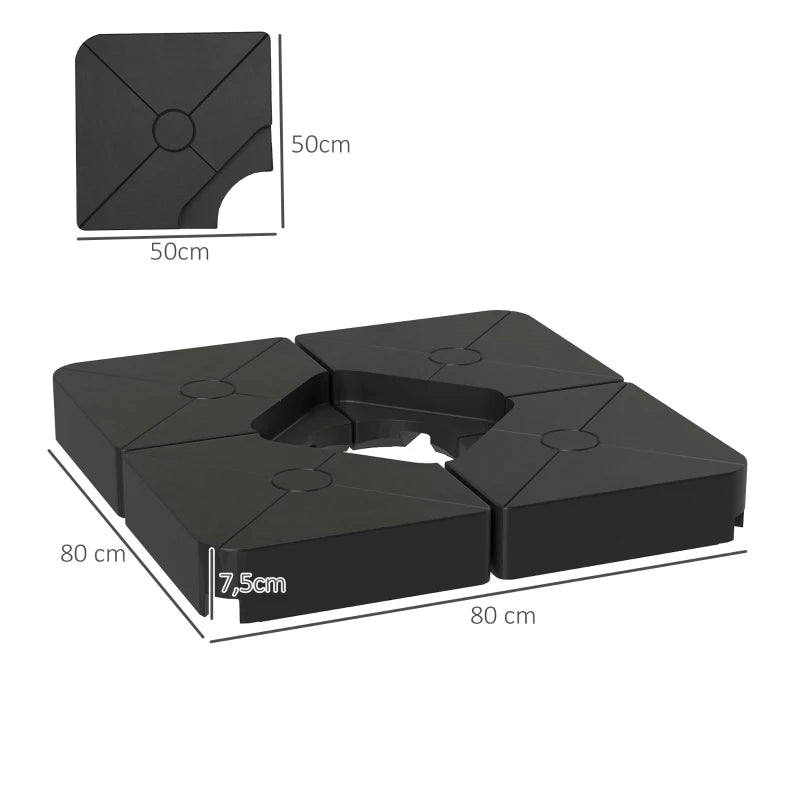 Heavy Duty Cantilever Parasol Base Weights - Set of 4, 64kg Sand or 55kg Water Filled, Black