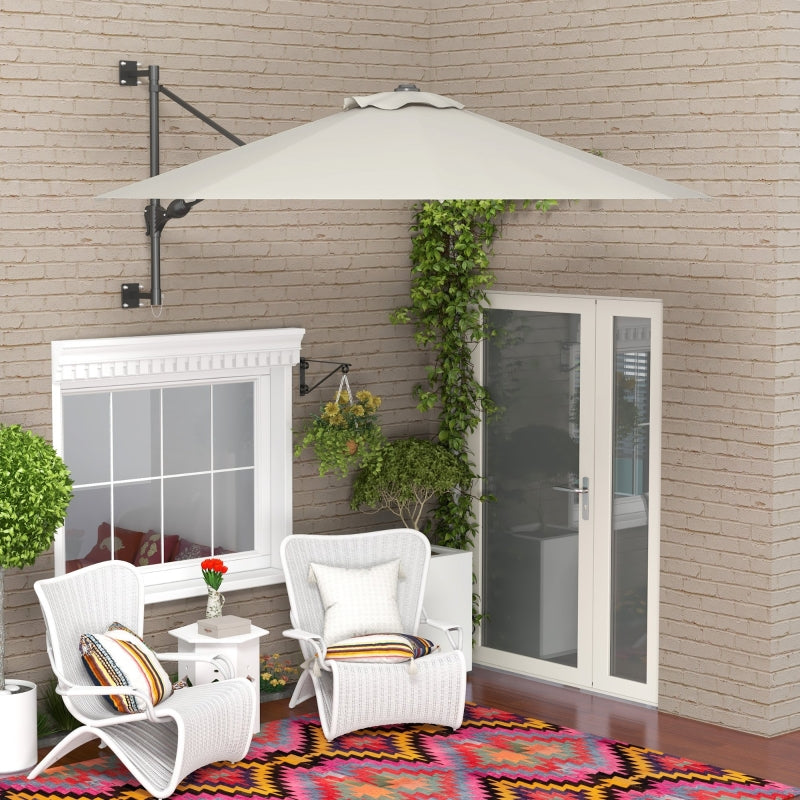 Beige 3m Wall-Mounted Parasol Shade with Handle
