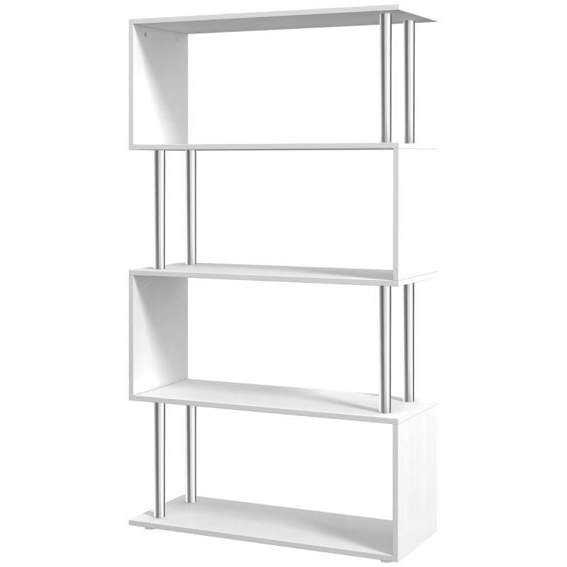 Modern S Shape 5-Tier Bookcase - Freestanding White Bookshelf for Home Office, Study & Living Room, 80x30x145cm