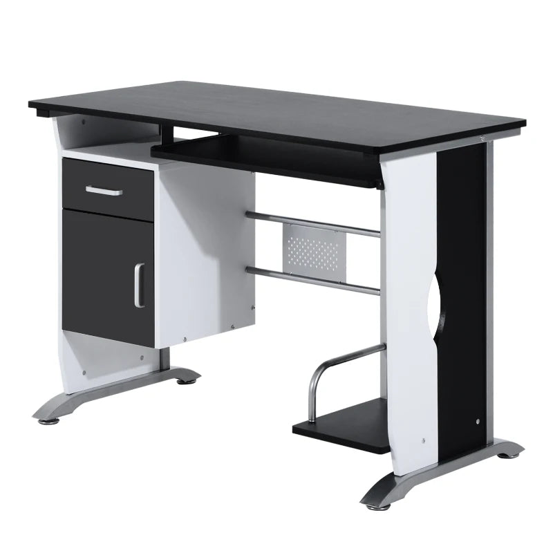 Black Computer Desk with Sliding Keyboard Tray, Storage Drawers & Host Box Shelf - Home Office Study Workstation 100x52x75cm