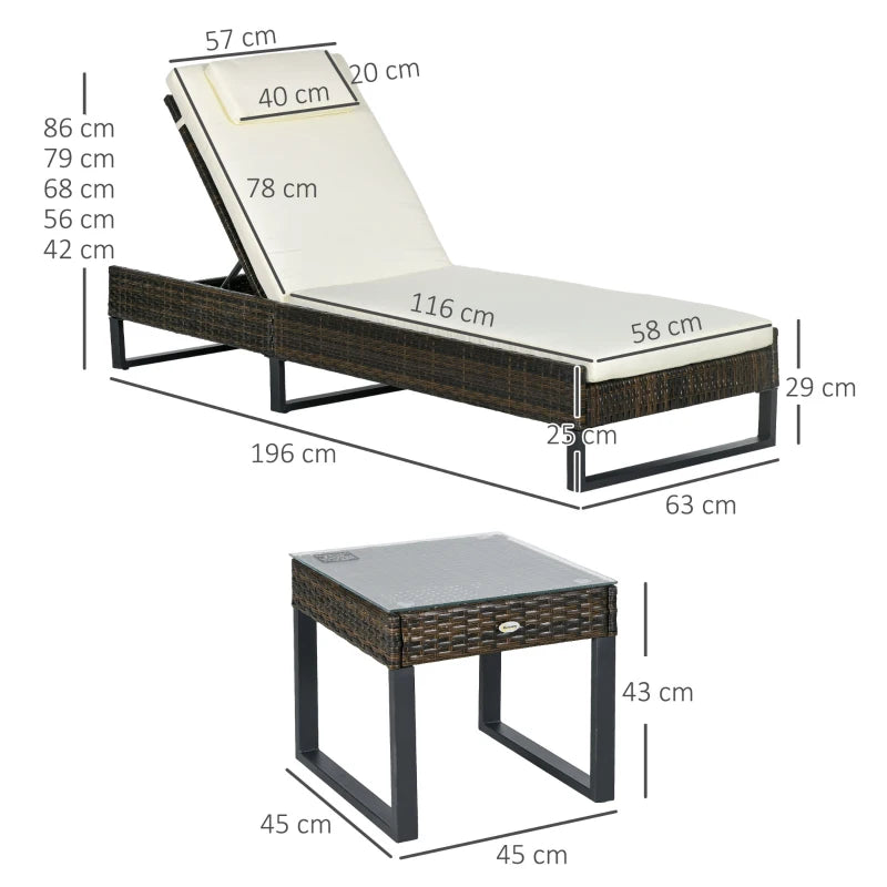 3-Piece Reclining Lounger Set with Glass-Top Table in Cream