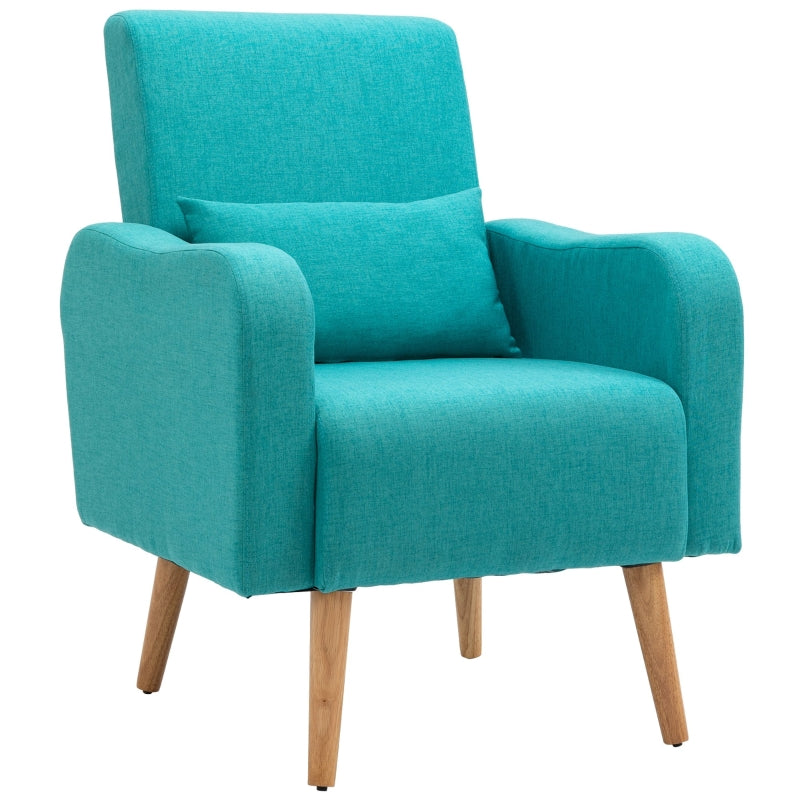 Linen-Touch Accent Chair with Pillow - Upholstered Lounge Sofa for Living Room, Club Chair in Teal