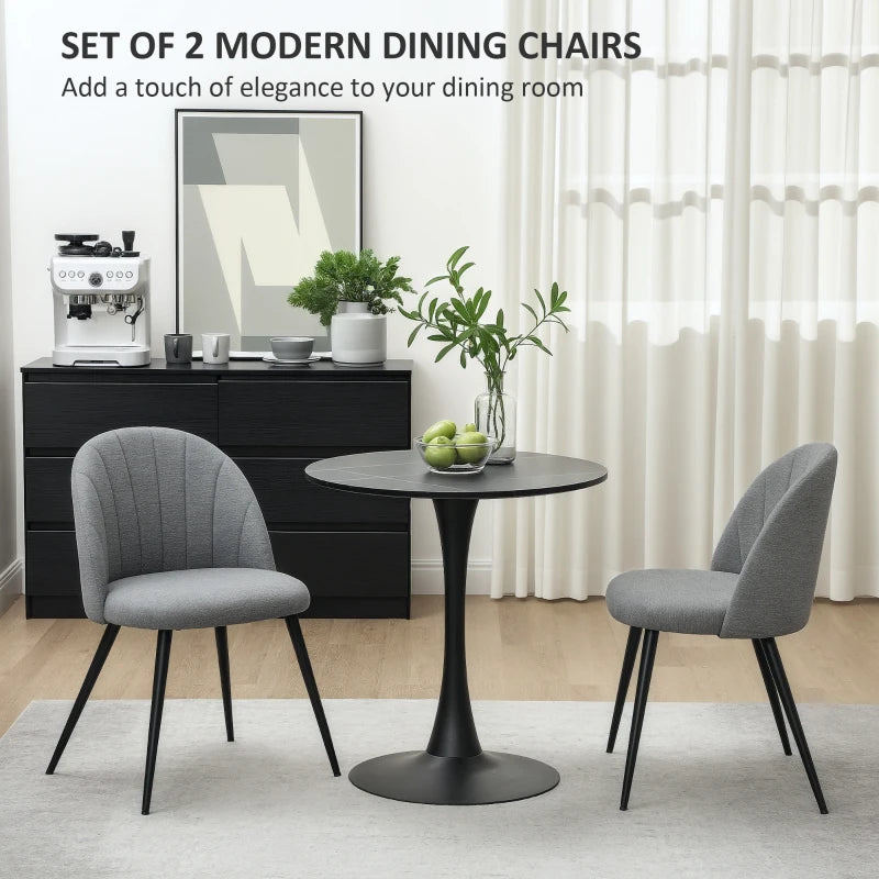 Modern Grey Dining Chairs Set of 2 - Upholstered Kitchen Chairs with Metal Legs, Shell Backrest & Padded Seat for Home