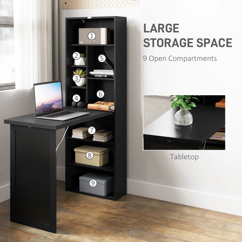 Black Three-Part Work Desk with Storage & Chalkboard - Stylish Home Office Furniture for Productivity