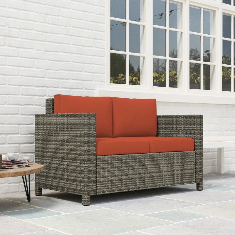 Stylish Rattan 2 Seater Sofa with Soft Cushions for Outdoor Patio Furniture Grey