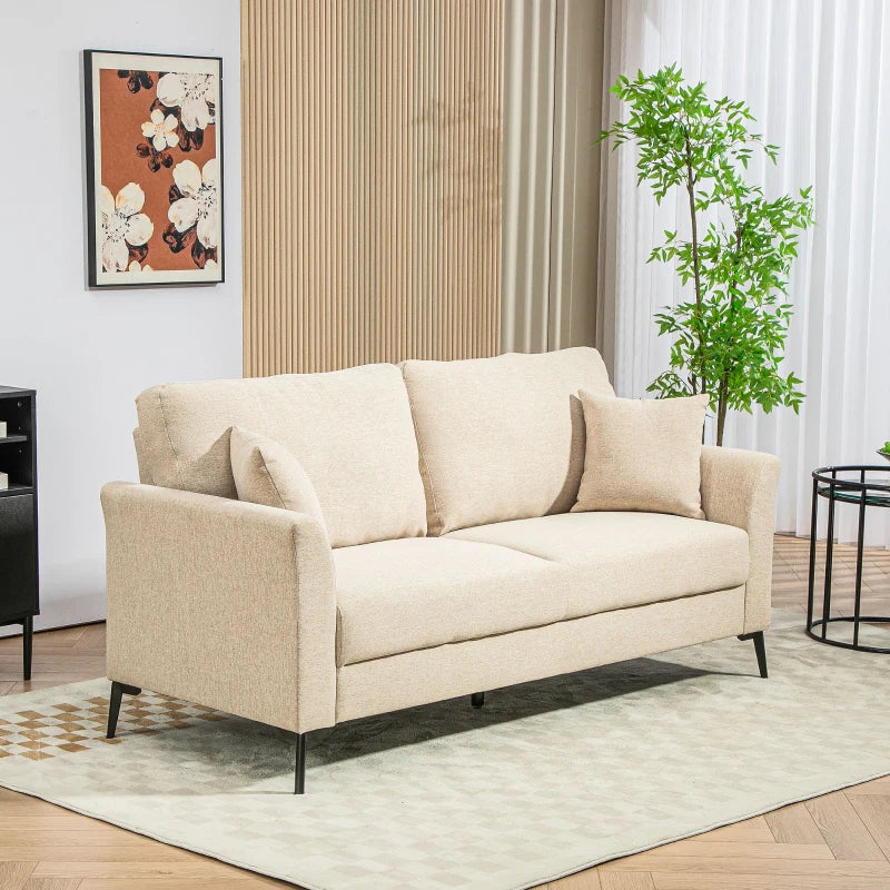 Beige Three-Seater Linen-Look Sofa for Stylish Living Room Comfort