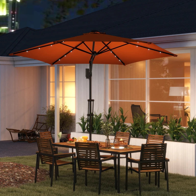 3m Solar LED Cantilever Parasol Umbrella - Orange Outdoor Patio Shade
