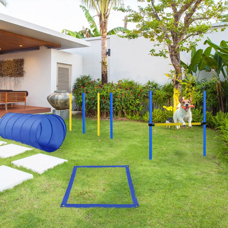 Adjustable Pet Agility Training Set - Dog Play Equipment with Poles, Hurdle, Tunnel & Pause Box for Obedience Training