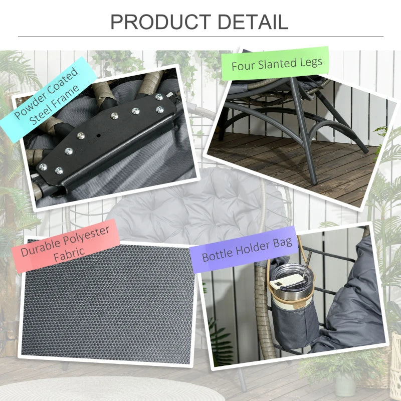 Grey Rattan Egg Chair with Cushion and Bottle Holder - Indoor/Outdoor