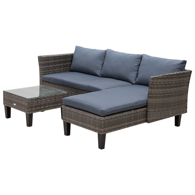 3 Piece Rattan Sofa With Blue Cushions