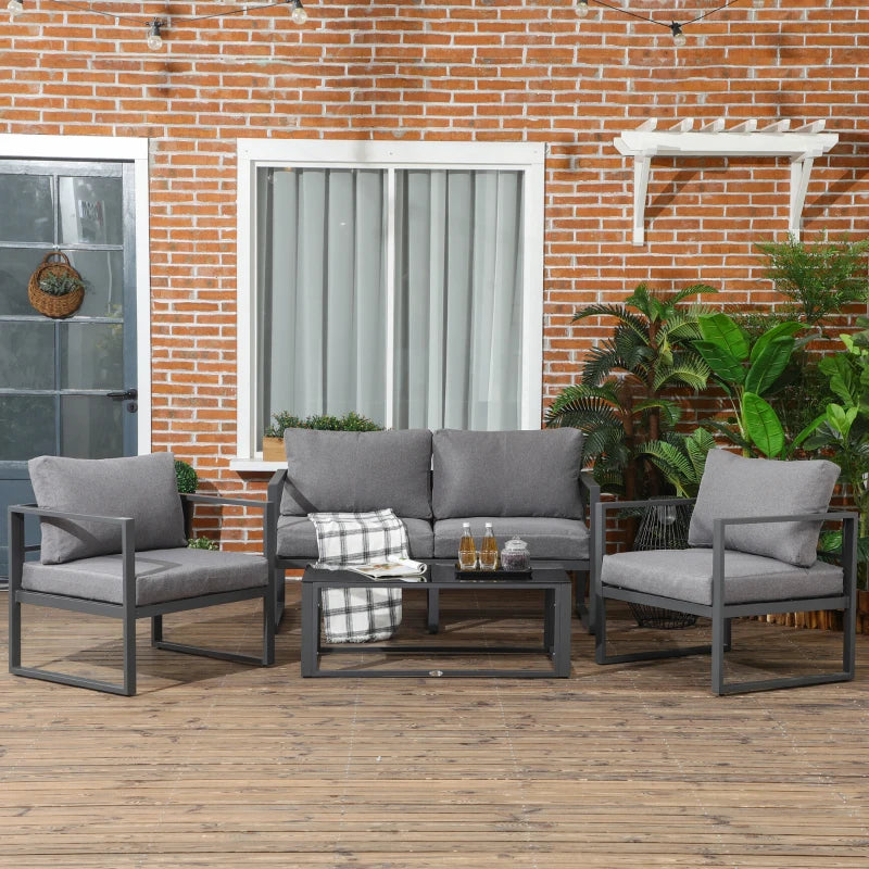 4 Piece Garden Sofa Set with Cushions Aluminium Frame Patio Furniture Grey