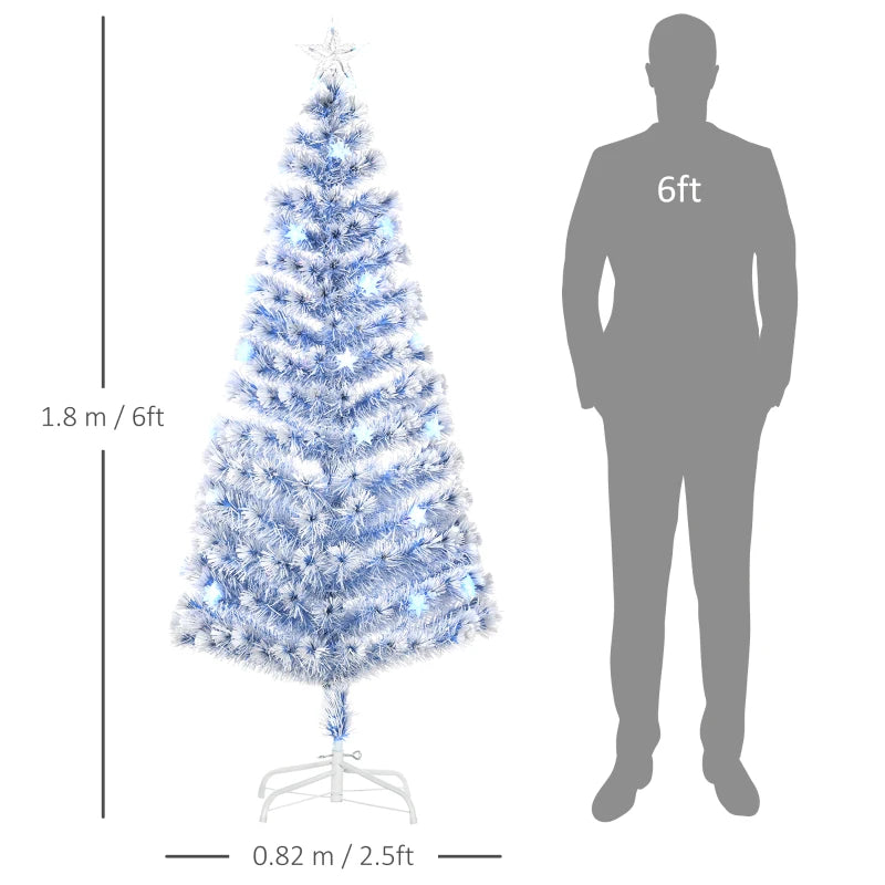 6FT Pre-Lit Artificial Fibre Optic Christmas Tree with LED Lights - Easy Storage Seasonal Decoration in White & Blue