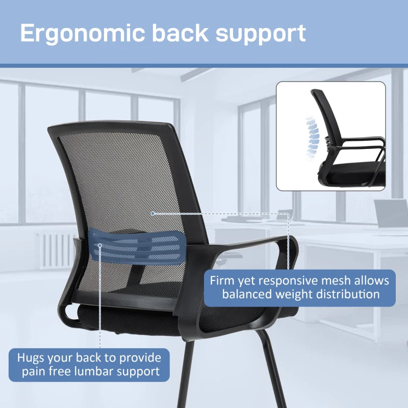 Ergonomic Padded Office Chair with Sled Base for Home Conference Room and Waiting Areas Black