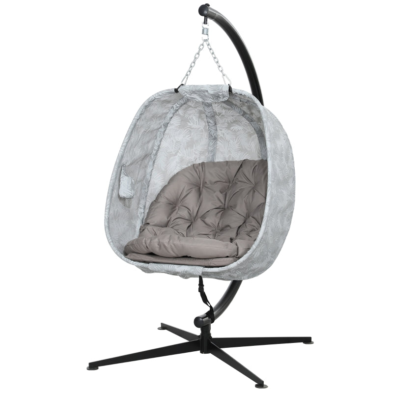 Hanging Egg Chair - Outdoor Indoor Garden Swing Chair with Folding Basket, Thickened Cushion, Cup Holder - Sand Brown
