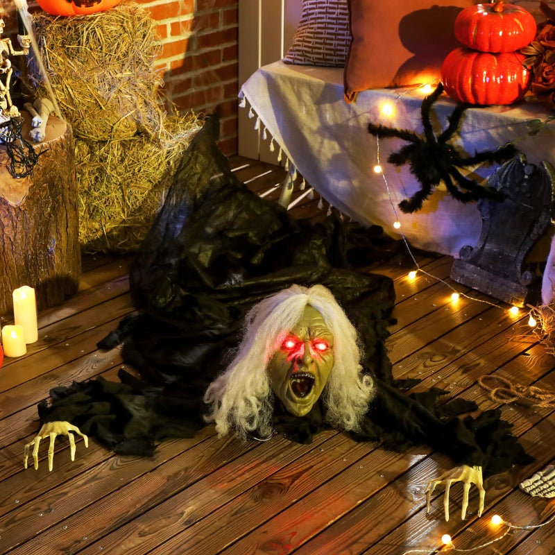 183 cm Life Size Crawling Zombie with Glowing LED Eyes - Scary Animated Halloween Decoration for Indoor/Outdoor Parties