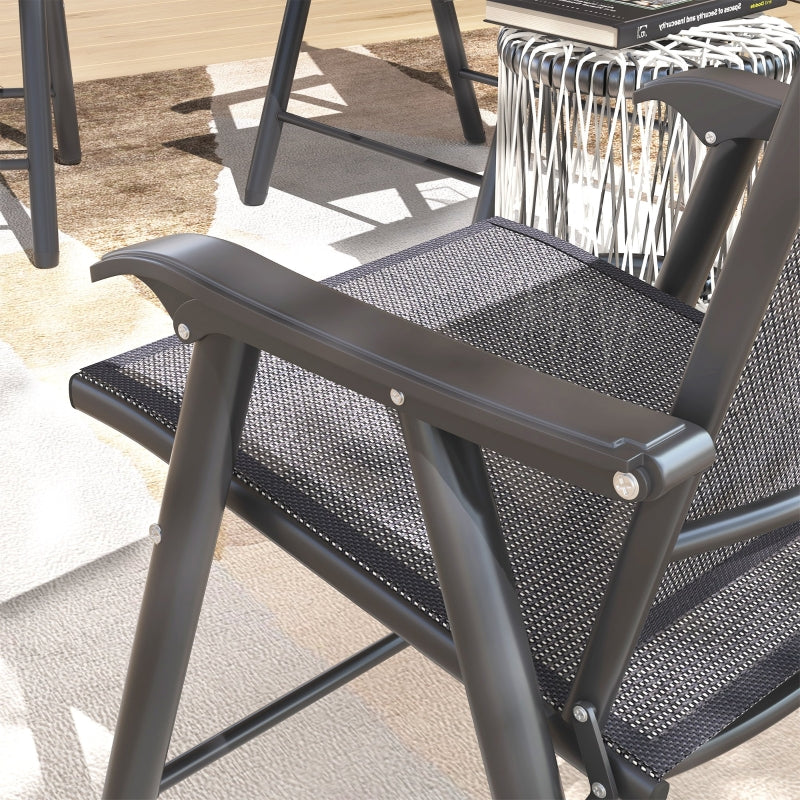 Set of 4 Foldable Metal Garden Chairs - Outdoor Patio Dining Seats - Charcoal Grey - Space-Saving Furniture