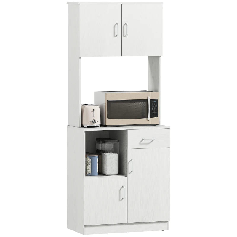 Modern Freestanding Kitchen Cupboard - Stylish Storage Cabinet with Doors, Adjustable Shelves & Microwave Counter in White