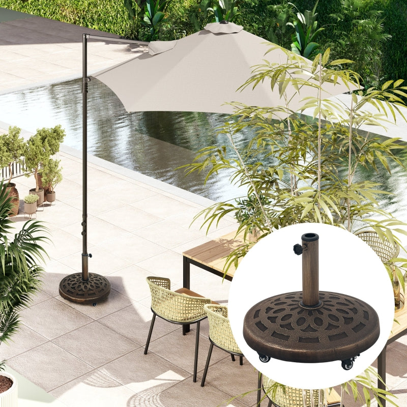 21kg Heavy Duty Round Garden Parasol Base with Wheels - Bronze Umbrella Stand for 34mm, 38mm, 48mm Poles - Ideal for Deck and Poolside