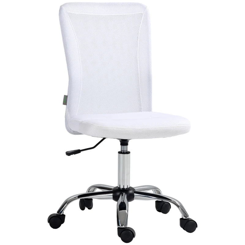 Vinsetto Adjustable Mesh Office Chair - Armless Swivel Desk Chair with Height Control, Modern White Design for Home & Office