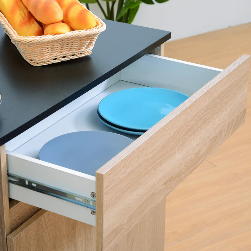 Rolling Kitchen Storage Trolley Cart with Locking Wheels, Cupboard, Shelves, Door & Drawer - Versatile Island Organizer