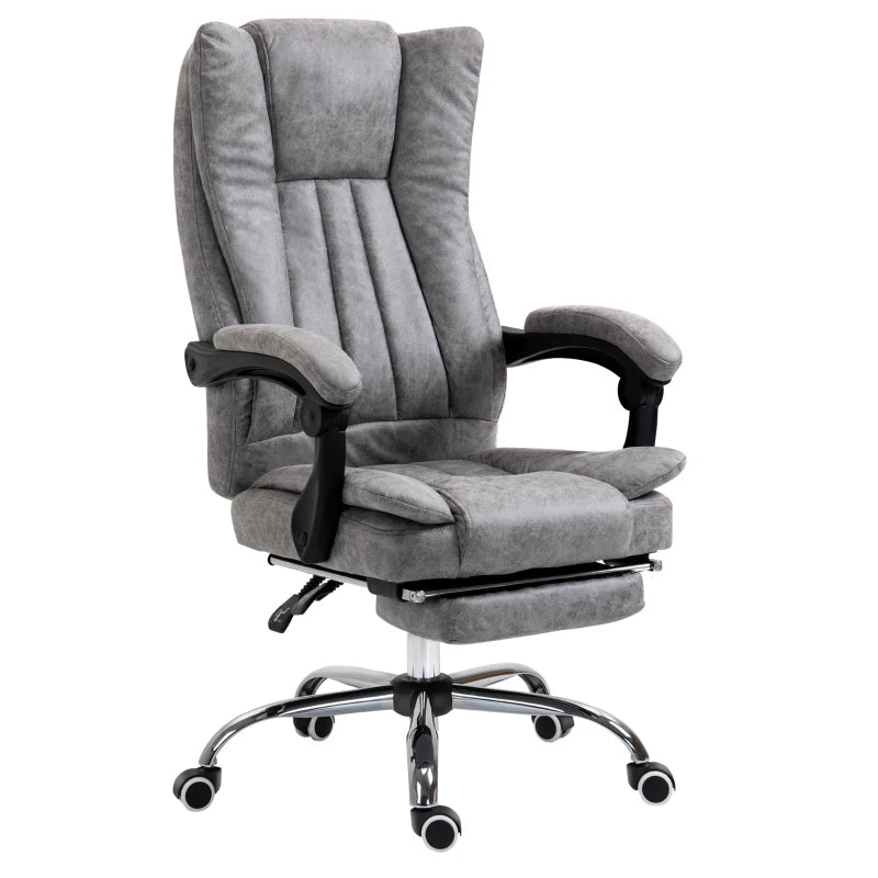 Vinsetto Grey Microfibre Home Office Chair - Reclining Desk Chair with Armrests, Swivel Wheels & Footrest