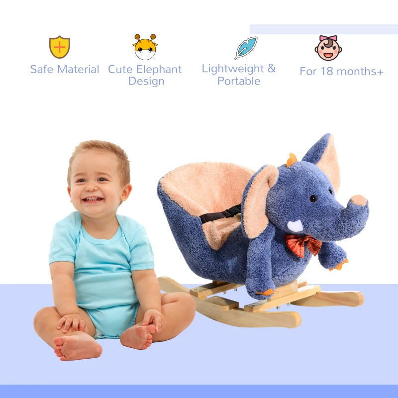 Children's Elephant Rocking Seat with Sound - Blue/Beige - Fun and Safe Baby Rocker for Playtime