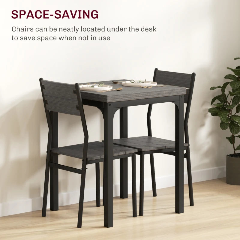 Minimalist 3-Piece Dining Set - Compact Grey Wood Grain Table and Chairs for Small Spaces